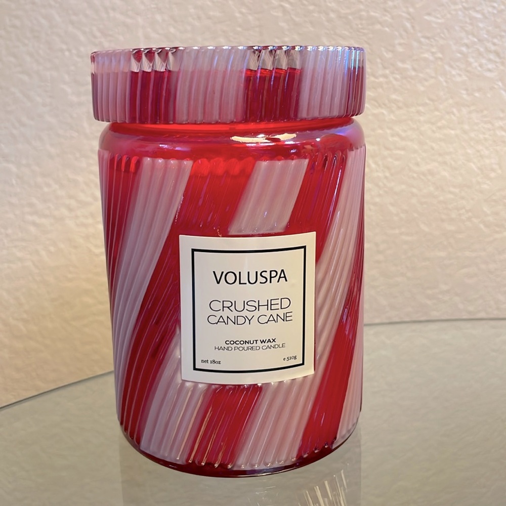 Voluspa Crushed Candy Cane candle.